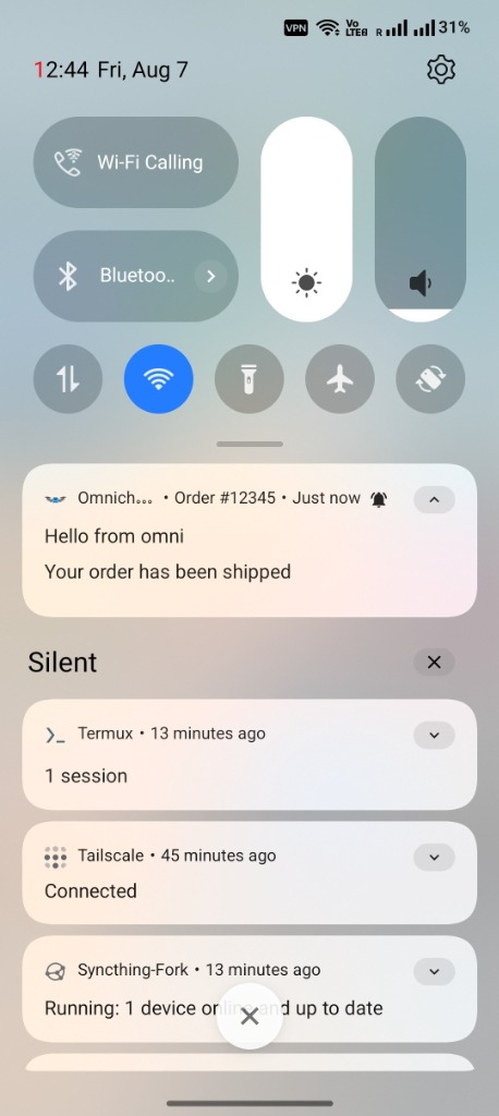 SMSBAT push notification in the Android notification shade